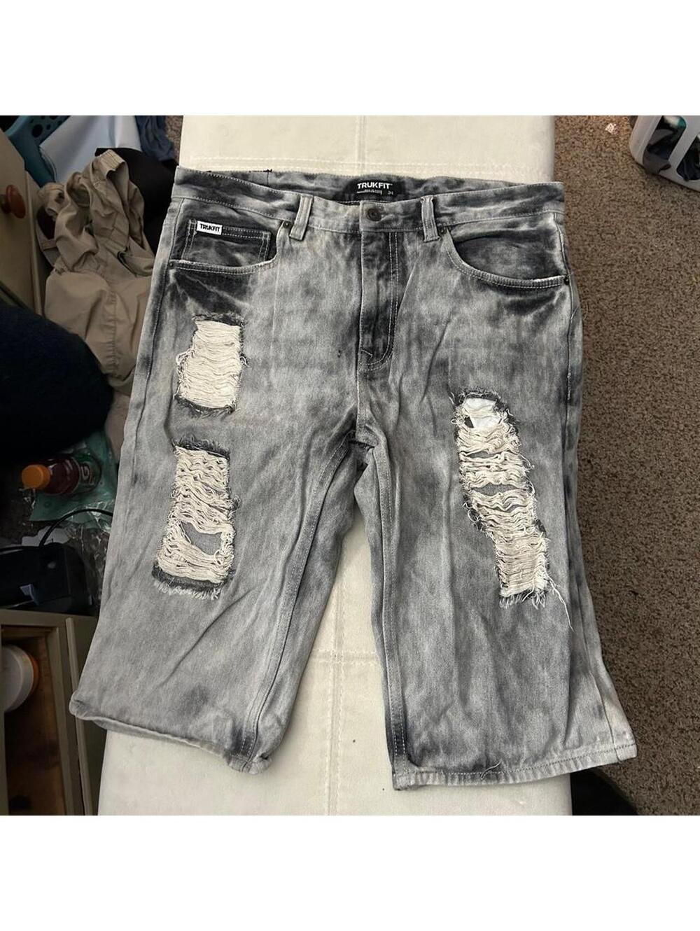 Trukfit gray & black distressed acid wash jeans size 34 #hiphop #Y2K #streetwear